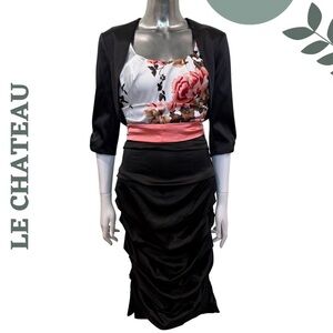 Le Château Floral Satin Cocktail Dress w/ Bolero Made in Canada – Medium
